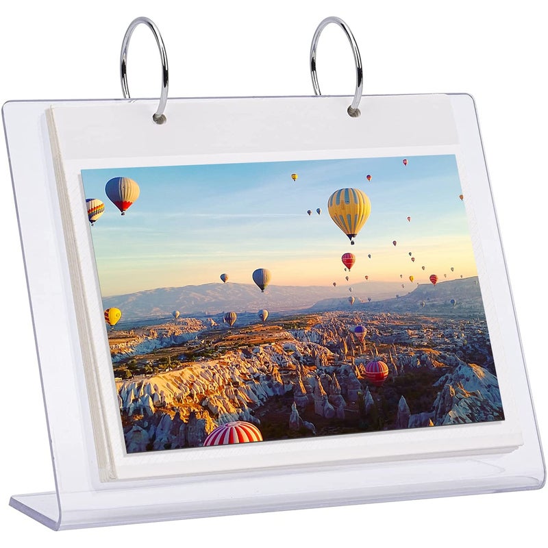Frankmate 4x6 Desktop Acrylic Photo Album Clear Flip Frame Scrapbook Album Clear Slant Back Acrylic Sign Holder  Frames Desktop Display Holder  Photo Clip 34 Shows Album for Instax Mini Film - Image 1